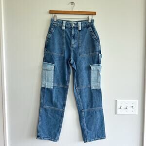 Pacsun High Rise Denim Zip Front Utility Cargo Jeans Blue 25